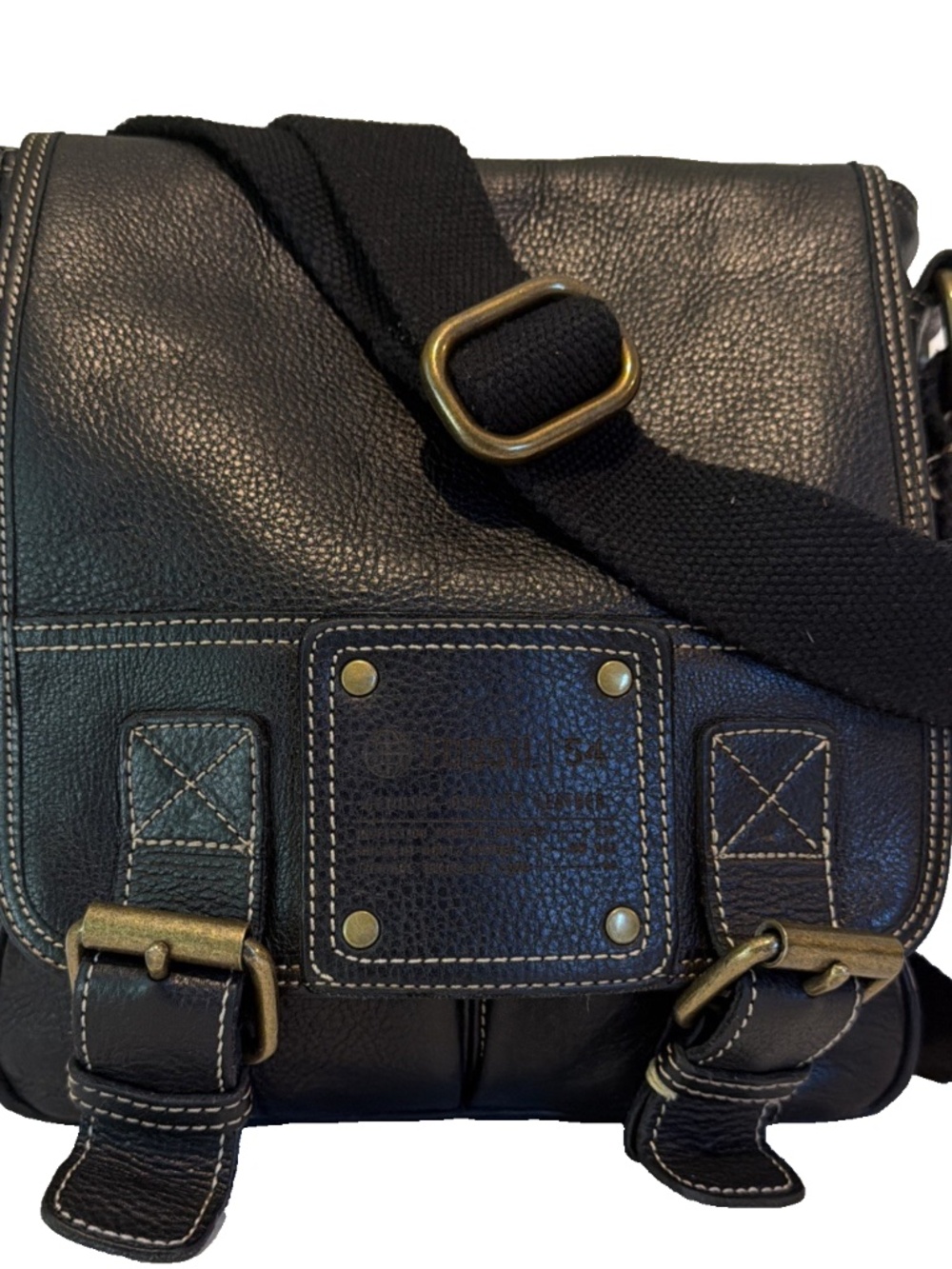 Fossil Women's Handbag Purse Black Pebbled Leather Messenger Crossbody Bag